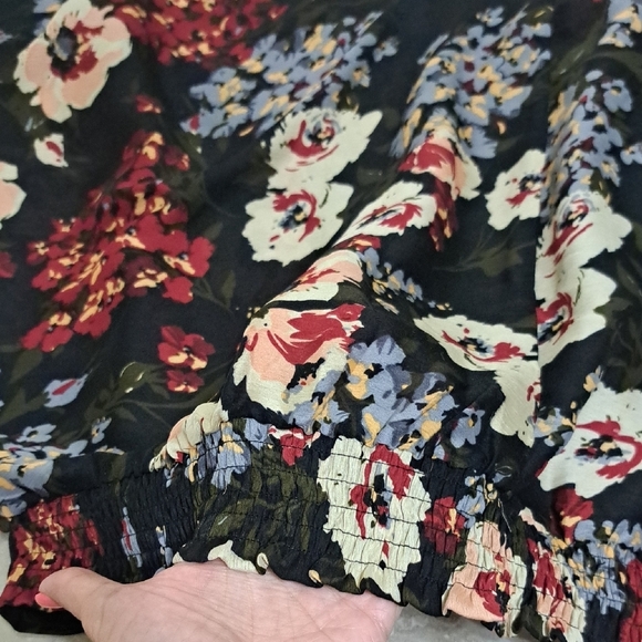 Umgee Black Floral Sheer V-Neck Blouse - Picture 6 of 6